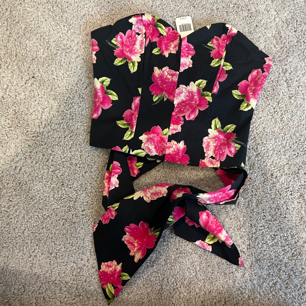Bebe NWT strapless floral corset shirt with ties size 0
